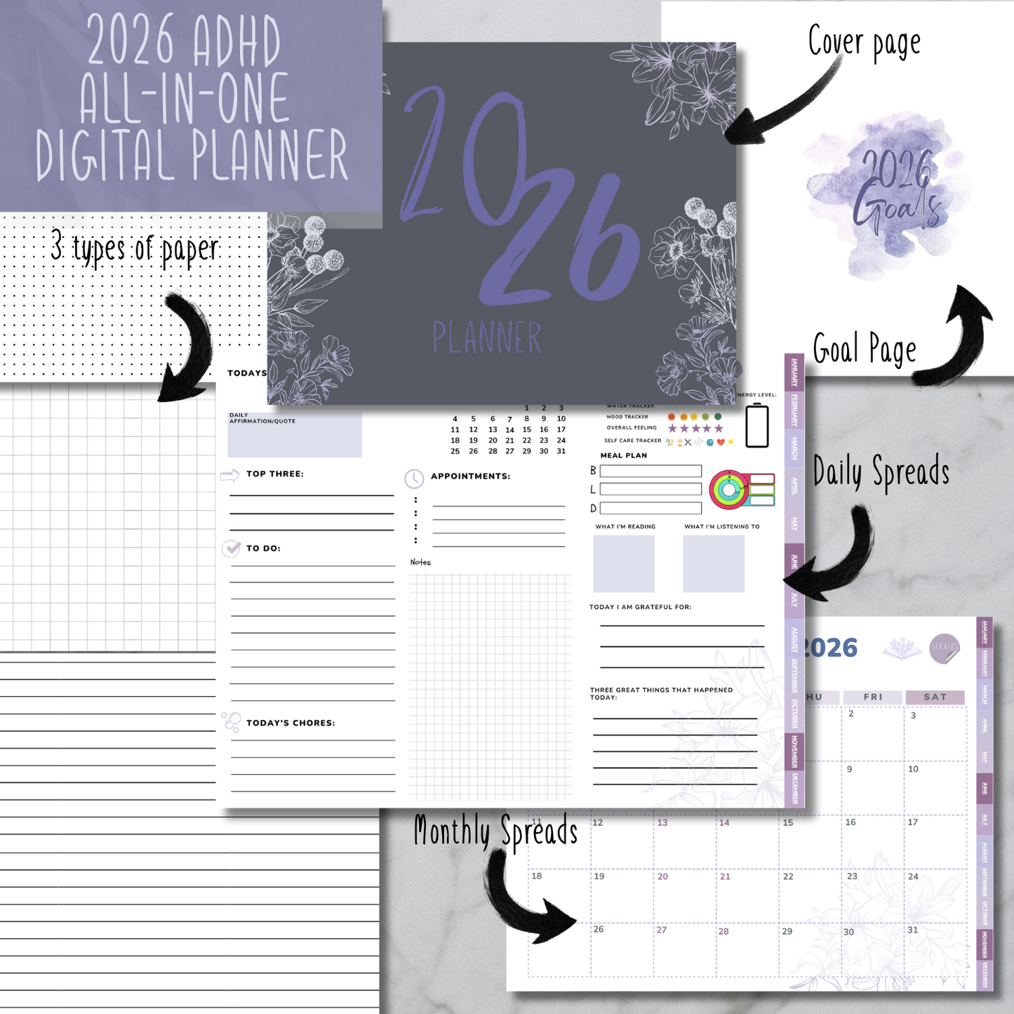 2026 Daily Digital Planner | ADHD Planner | All-In-One Digital Planner and Journal | iPad Planner for GoodNotes