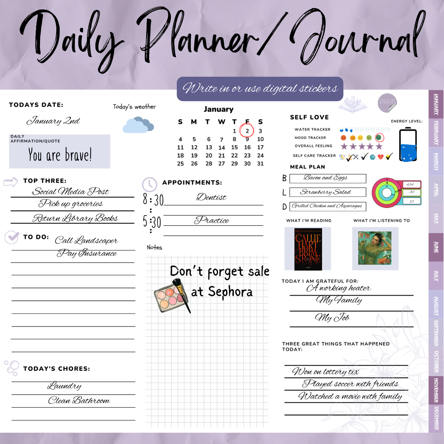 2026 Daily Digital Planner | ADHD Planner | All-In-One Digital Planner and Journal | iPad Planner for GoodNotes