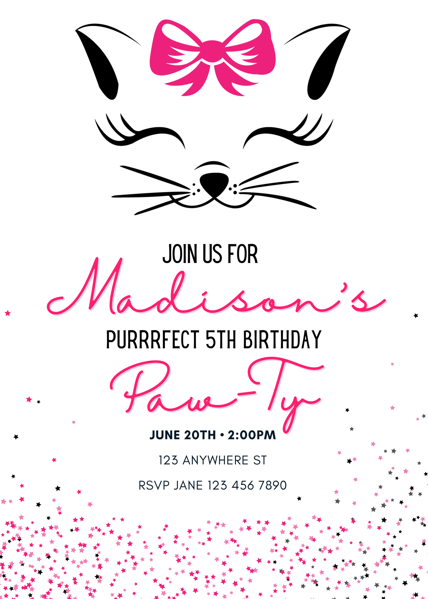Cat themed birthday invitation