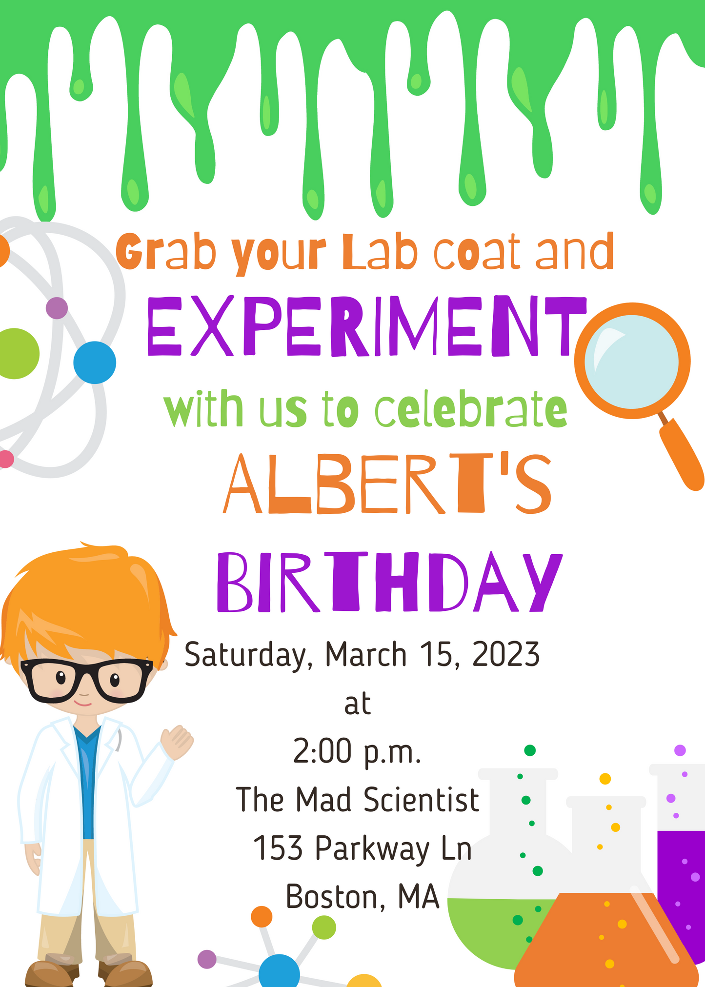 Science birthday invitation