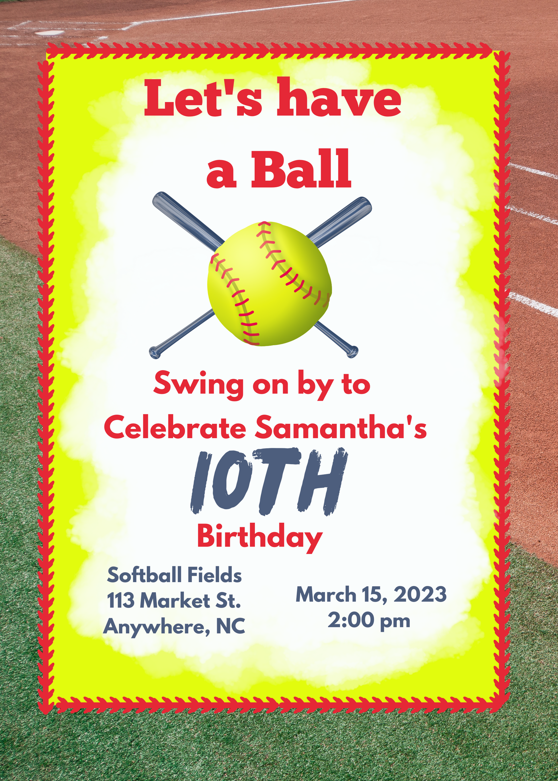 Swing on by, Let's have a ball, Softball birthday invitation, softball invite, softball party, softball birthday, softball season party, softball invitation 