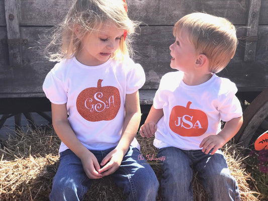 Handcrafted Children's Clothing, Clothing for Children and Parents, Monogrammed Pumpkin Shirt, chi-fashionista
